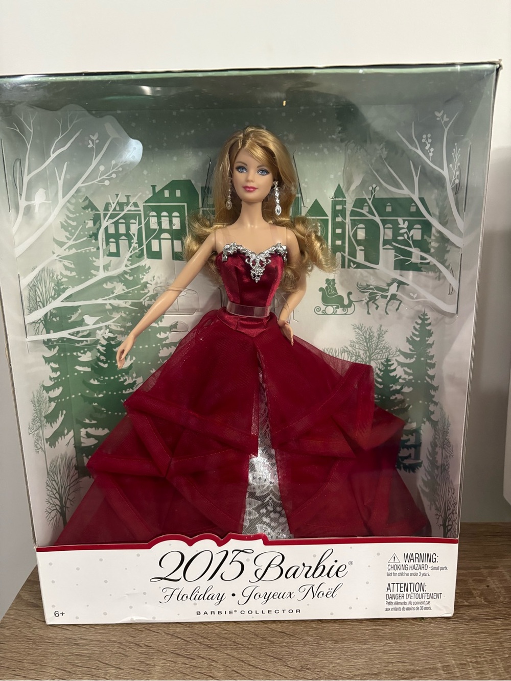 NIB. Barbie Holiday Collector Doll in Deep Red Gown